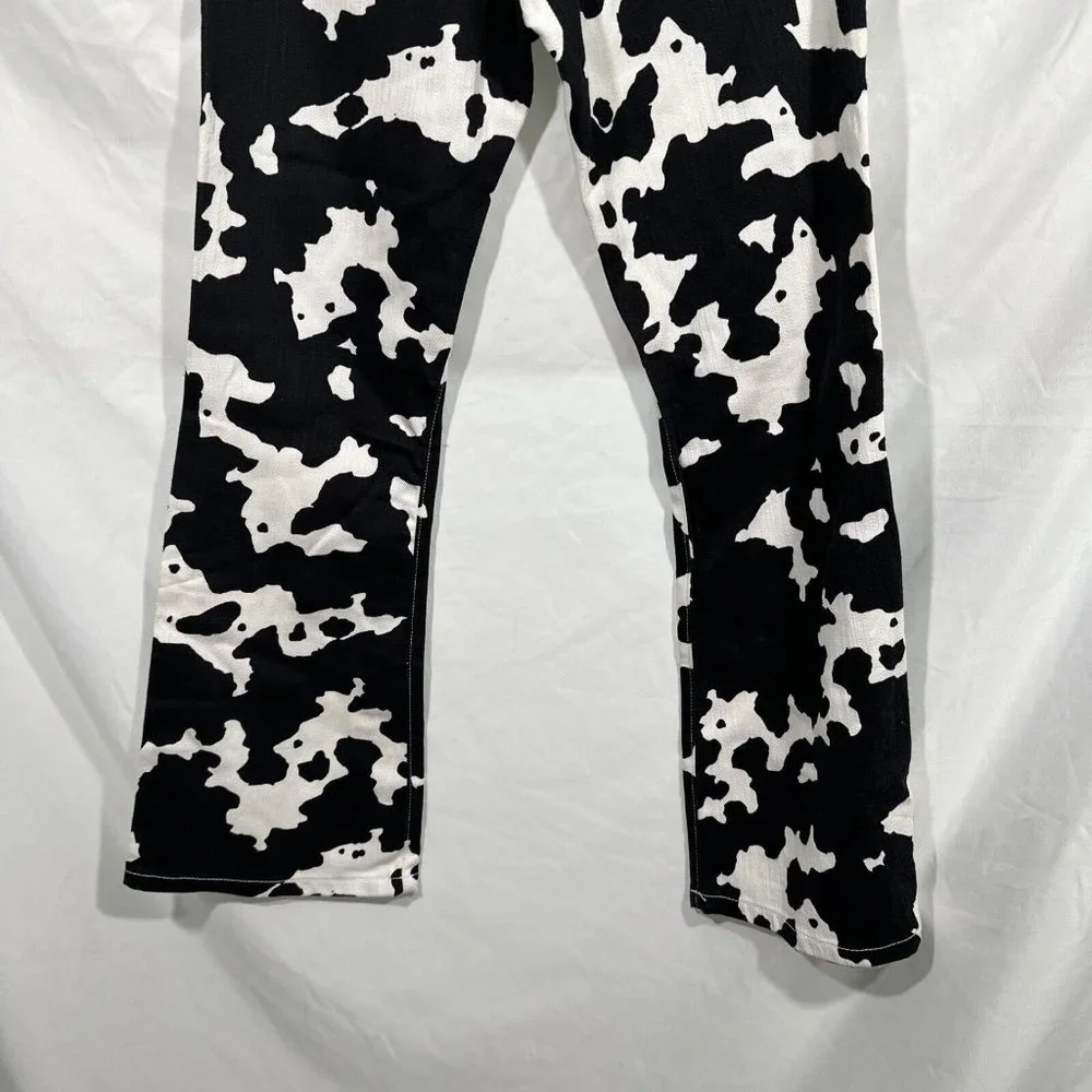 NEW $395 SIMON MILLER [ 24 ] Bell Bottom Jeans In Black White Cow‎ Print #Q375